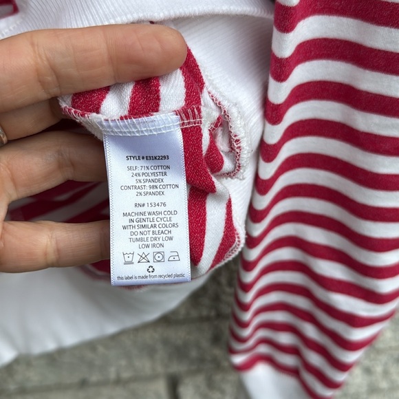 Evereve Red and Pink Rose Tyla Striped Pullover Sweatshirt XS Oversized Boxy - Picture 7 of 7